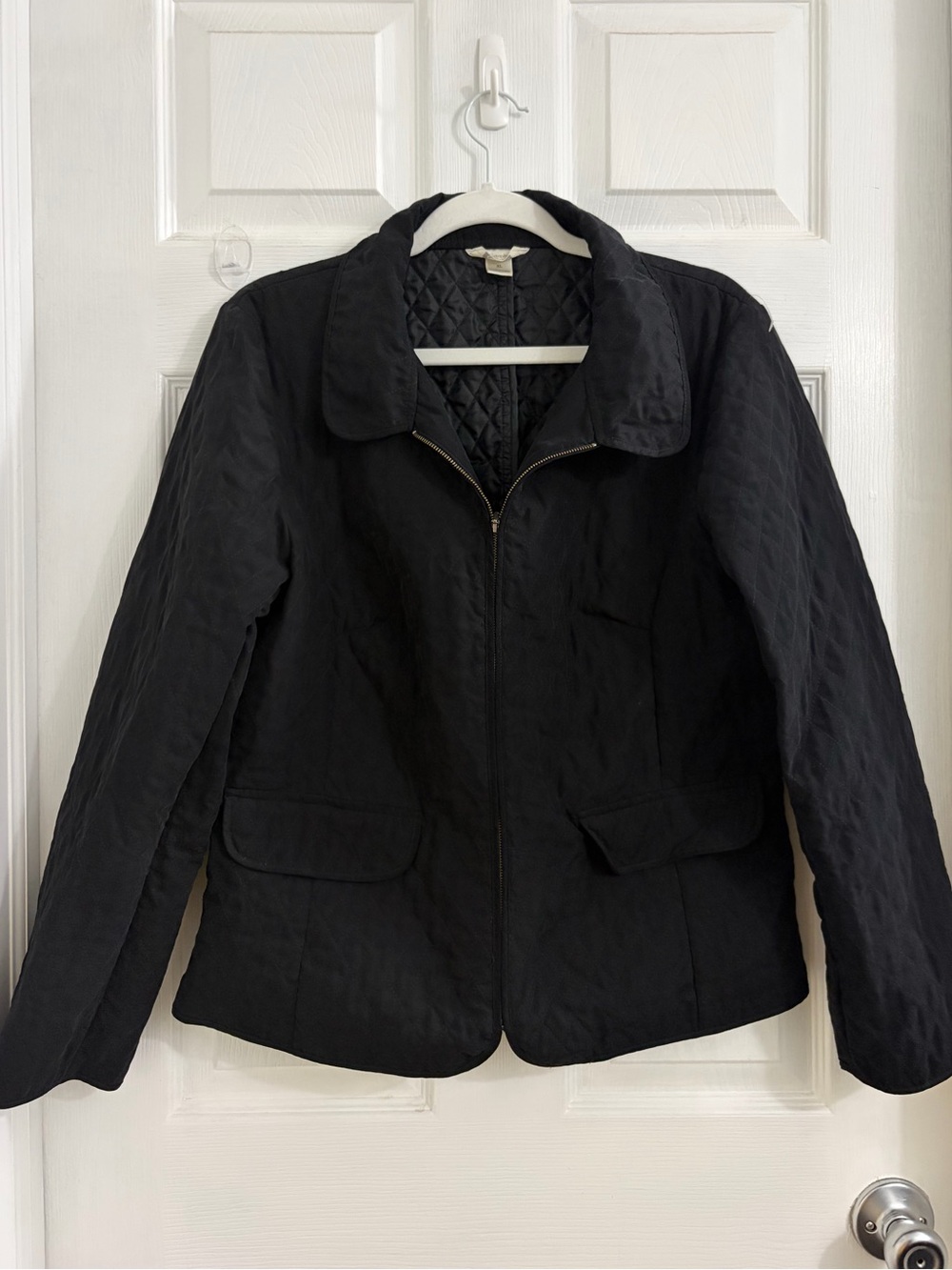 Christopher & Banks Black Quilted Zip-Front Blazer Jacket size XL $10
